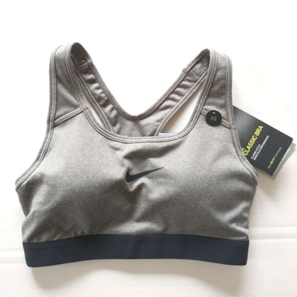 New! NIKE Pro Classic Racerback Medium Support Sports Bra Gray Black Size XS - Picture 7 of 8